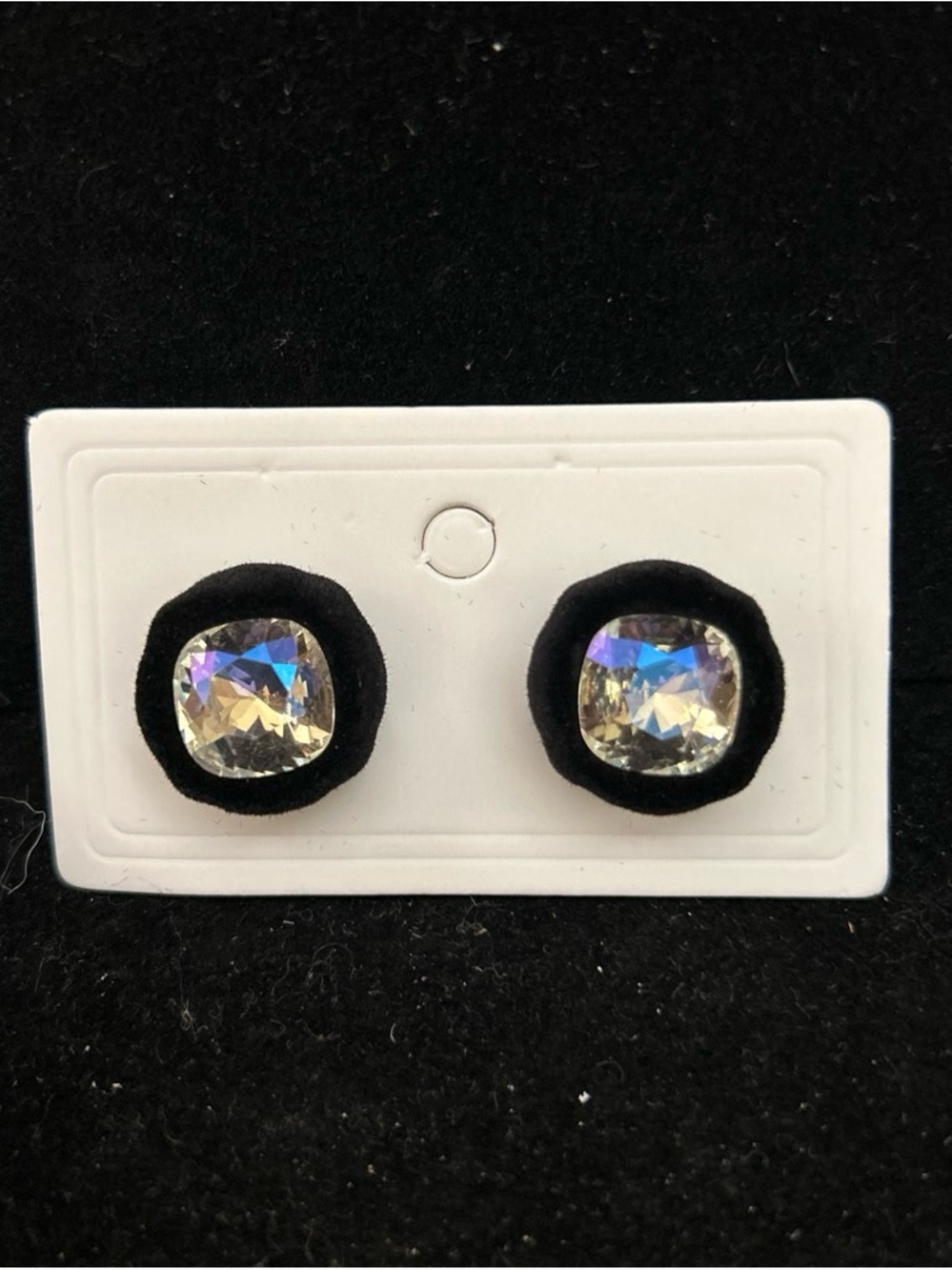 Crystal Cushion-Cut Stud Earrings in Iridescent Clear